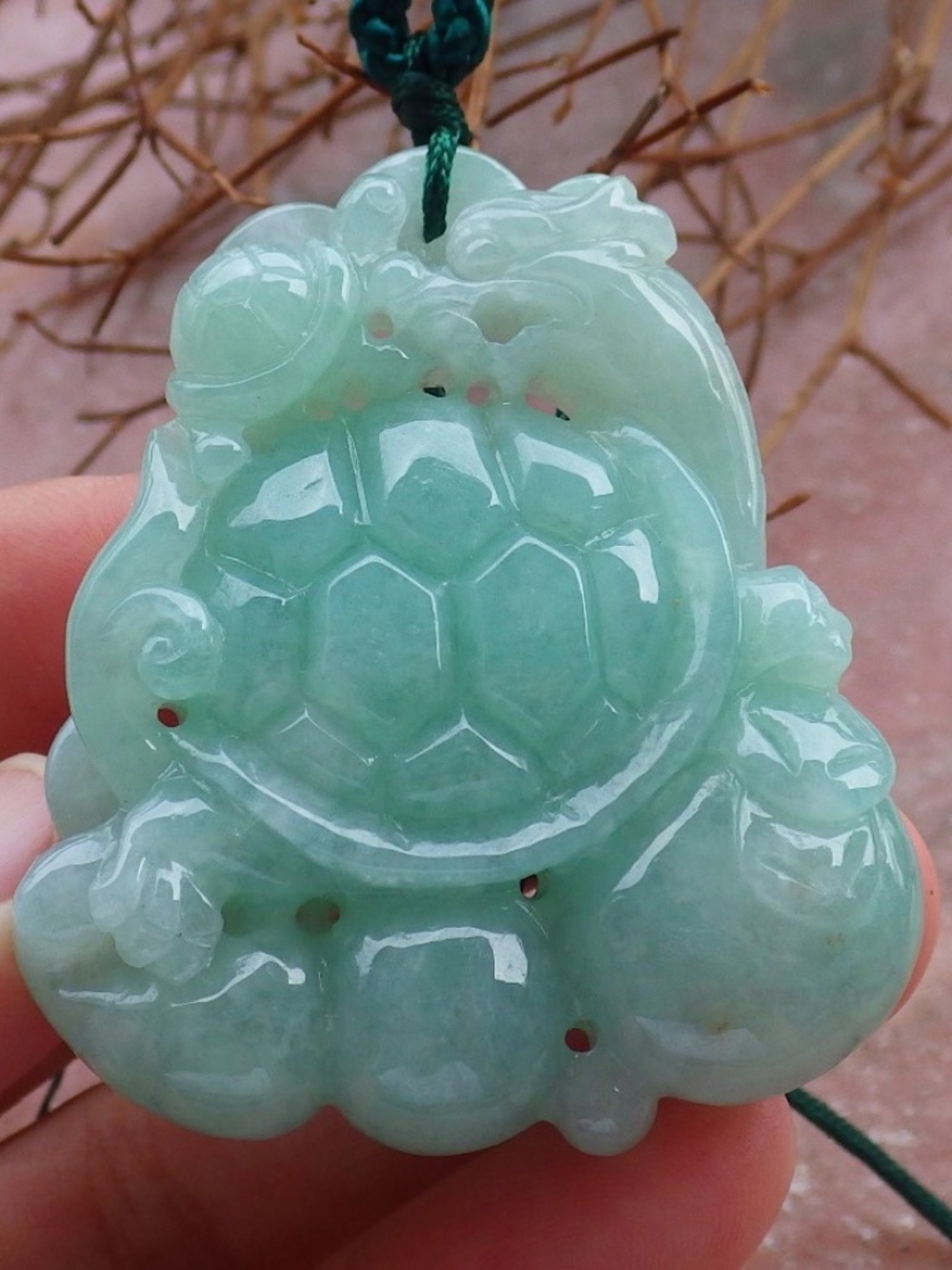 Certified Natural Burma A Jade Jadeite Dragon Turtle Ruyi Pendant Necklace